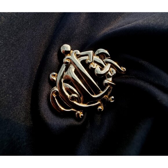 Vintage Authentic CHRISTIAN DIOR Gold Logo Monogram Brooch Pin - Picture 2 of 5